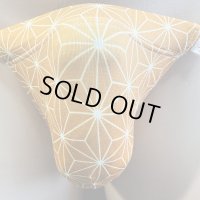 麻の葉紋様黒猫橙（薄手の綿混柔らか素材）