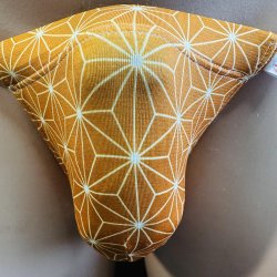 画像1: 麻の葉紋様黒猫橙（薄手の綿混柔らか素材）