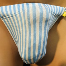 画像3: 縞紋様黒猫水色　（薄手の綿混柔らか素材）